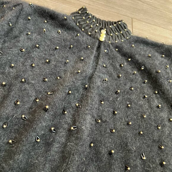 Vintage Angora Fuzzy Beaded Maximalist Sweater Knitwear Nina Austin Size L - Picture 2 of 6